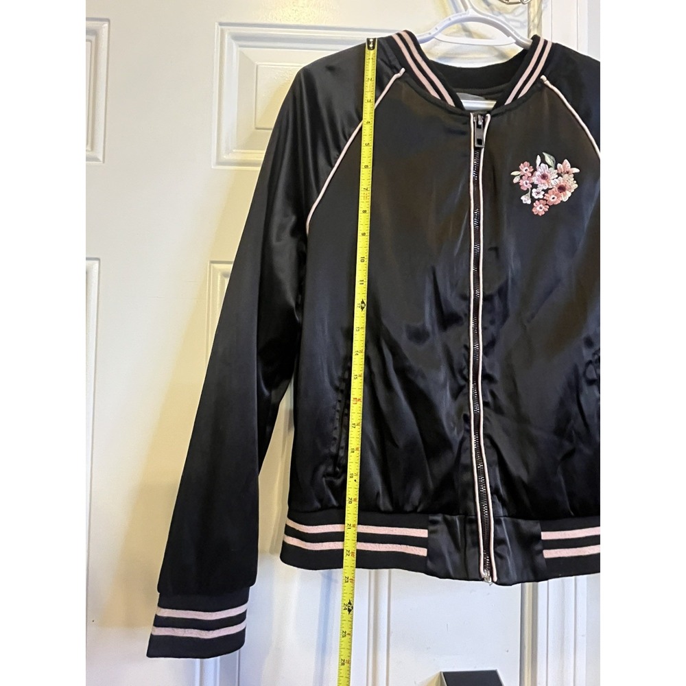 Black Satin Embroidered Peacock Cherry Blossom Bomber Jacket XL Ashley Coquette - Picture 11 of 11